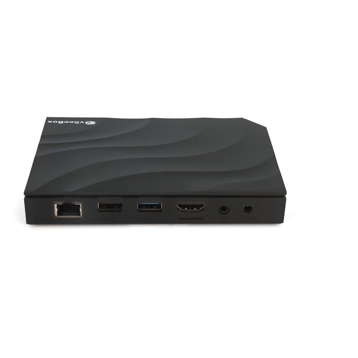 vSeeBox V3 Pro Android TV box back view and related interfaces